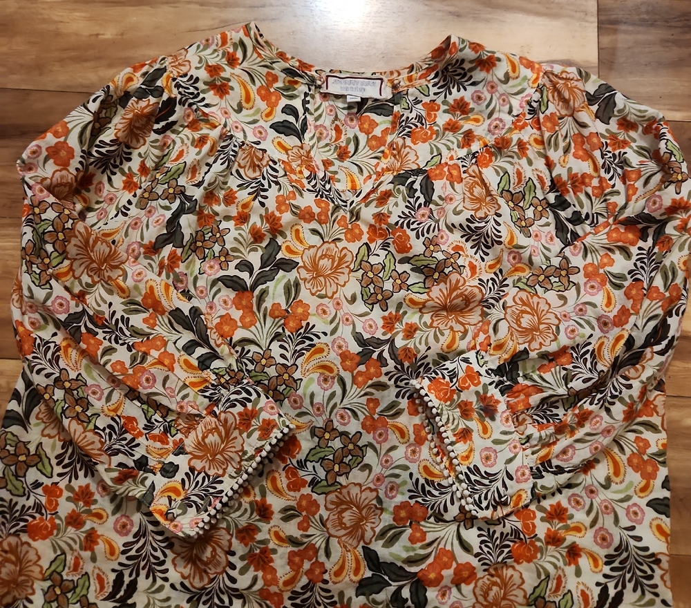 Johnny Was Cream Floral 3/4 Sleeve Blouse